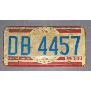 Vintage 1976 Illinois License Plate DB 4457 Bicentennial